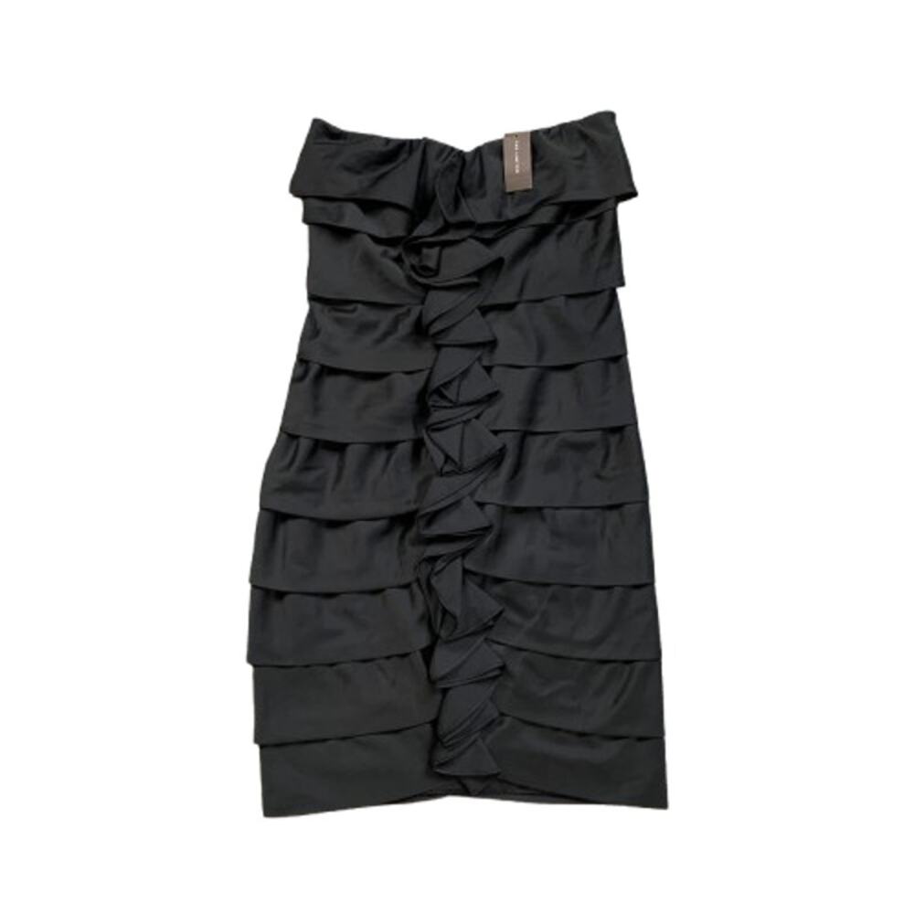 The Limited Dress Womens 0 Black Strapless Tiered Ruffle Back Zip Satin Mini